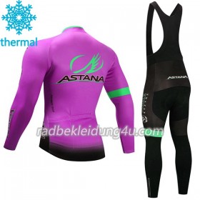 Set Langarmtrikot + Trägerhose Lange 2017 Astana Pro Team Winter Thermal Fleece N003
